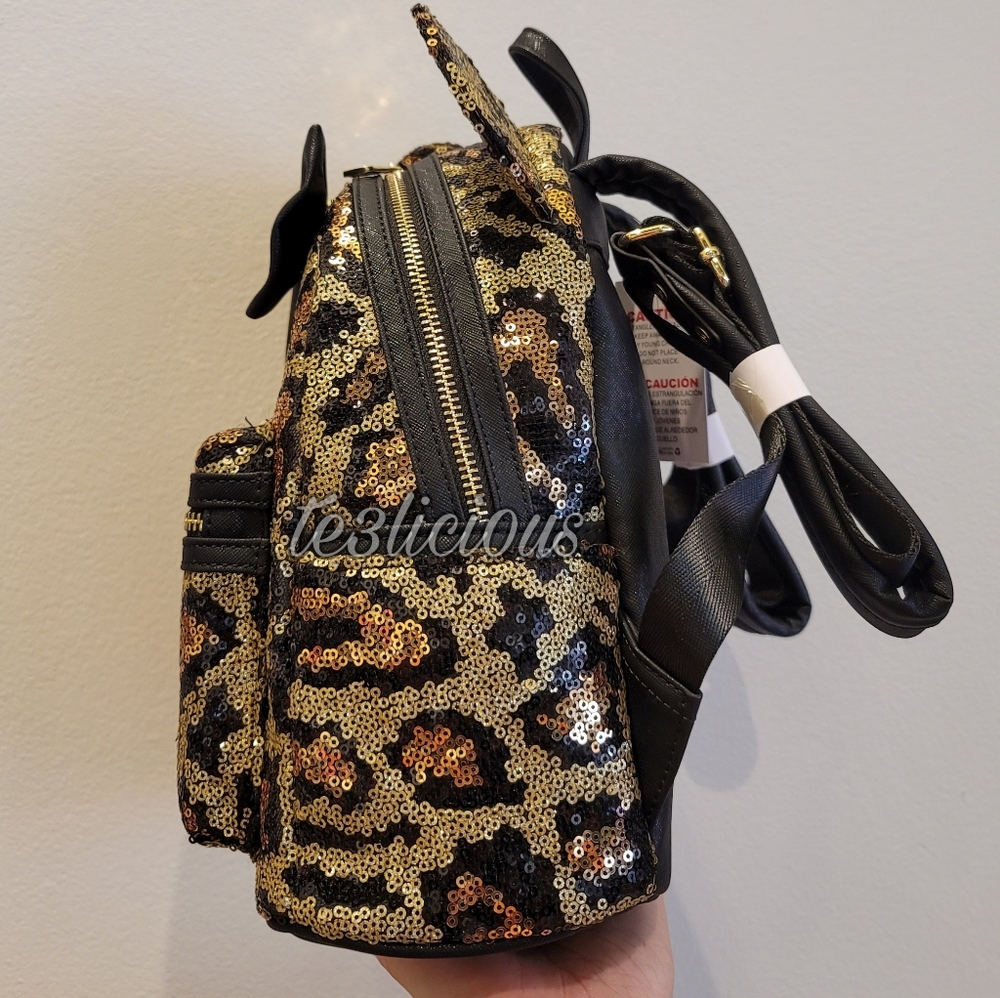DISNEY PARKS LOUNGEFLY LEOPARD PRINT BACKPACK - Picture 4 of 7